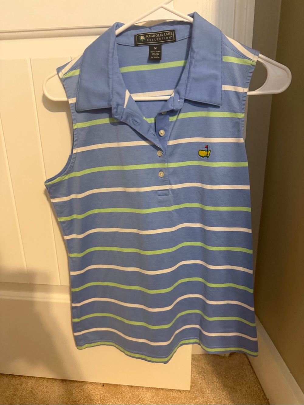 Masters Sleeveless Polo Top in Light Blue, White & Lime